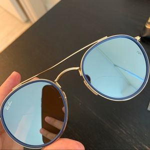 Ray-Ban round double bridge gold blue Sunglasses